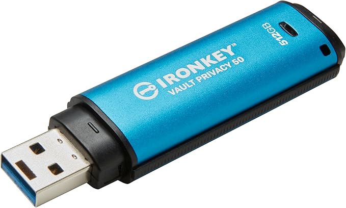 Kingston Ironkey Vault Privacy 50 USB-A 512GB Encrypted Flash Drive | FIPS 197 Certified | XTS-AES 256-bit | BadUSB and Brute Force Protection | Mult-Password Option | IKVP50/512GB