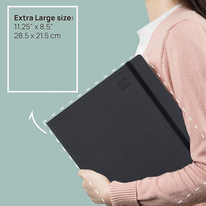 POPRUN Academic Planner 2025-2026, 8.5'' x 11.25'', Quarter-Hourly Appointment Book (July 2025-June 2026) with PU Leather Soft Cover, Dual Pockets, Monthly Tabs, 100GSM Thick Paper - Cornflower