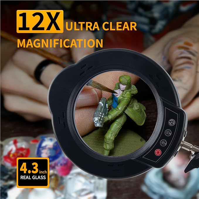 12X Magnifying Glass with Light and Clamp, 84 LEDs 5 Color Modes Stepless Dimmable LED Desk Lamp, Desk Magnifying Glass with Light for Crafts Reading Painting Sewing Repair Close Work
