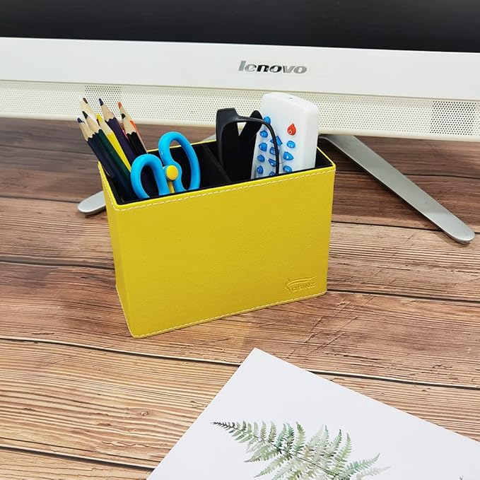 Pen Pencil Holder Cup Container PU Leather Desk Organizer Stand Decor Brush Scissor Decoration Office Home School