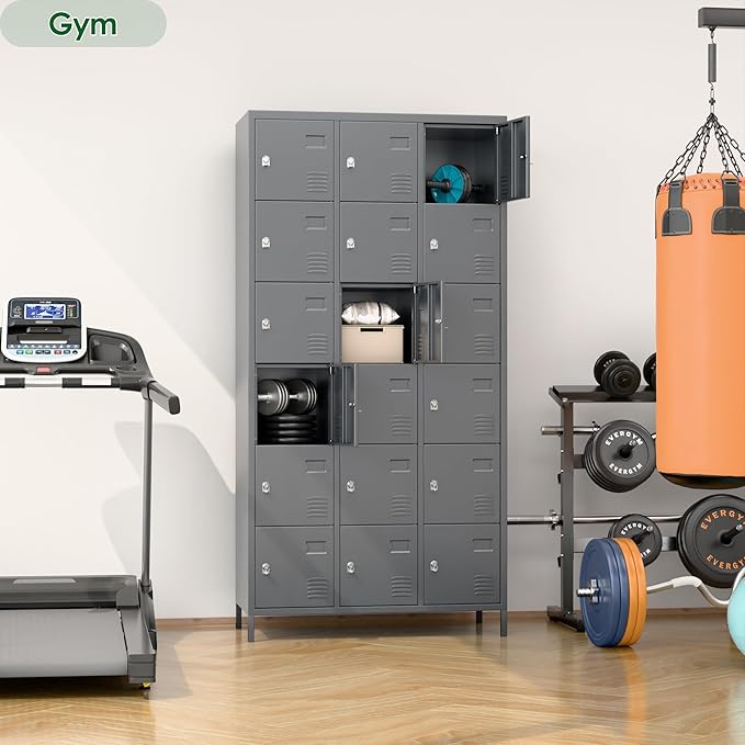 Metal Lockers for Employees with 18 Door,Metal Storage Locker with Lock for School Garage Gym Office Home Bedroom,Assembly Required,18 Doors Dark Grey