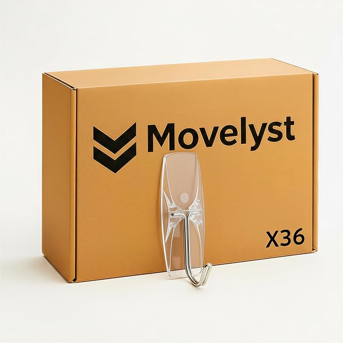 Medium Clear Wall Hooks, 36 Hooks+48 Removable Strips, Wire Hooks with Adhesive Strips Damage-Free, Utility Hooks Heavy Duty, No Tools Wall Hooks for Hanging, Value Pack