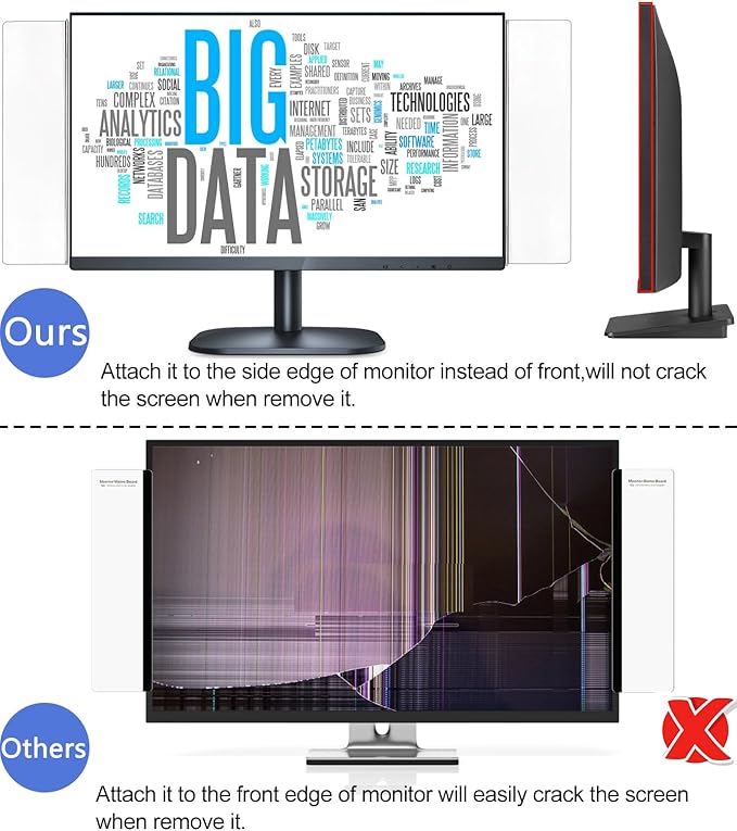 2 Pcs Large Computer Monitor Memo Board for No Edge Monitors,13.6 X 3.6 Inch Monitor Sticky Note Holder Computer Monitor Message Board for Frameless Monitors