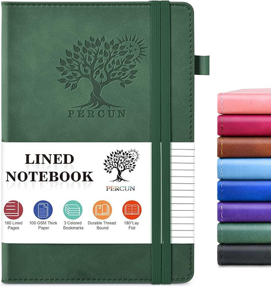 Lined Journal Notebook for Men & Women, 160 Pages College Ruled Journal for Writing, A5 Hardcover Leather Notebooks for Work, School, Business, Travel, Daily Diary 5.9" x 8.5" - Green