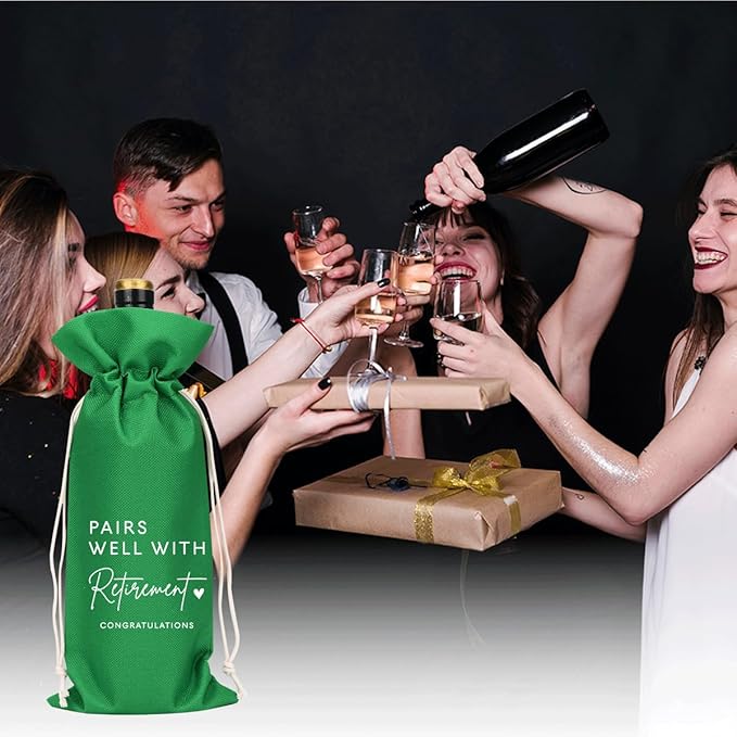 Green Retirement Wine Bag Retirement Gifts for Women Men Pairs Well With Retirement Wine Bag Farewell Gifts for Coworkers Going Away Gift for Friends Boss