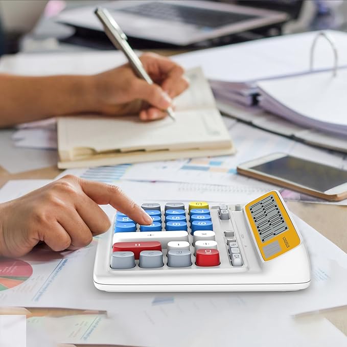 Desktop Calculator with Extra Large 5-Inch LCD Display, 12-Digit Two Way Power Solar & Battery Office Calculator with Big Buttons for Business, Accounting & Home Use(Blue)