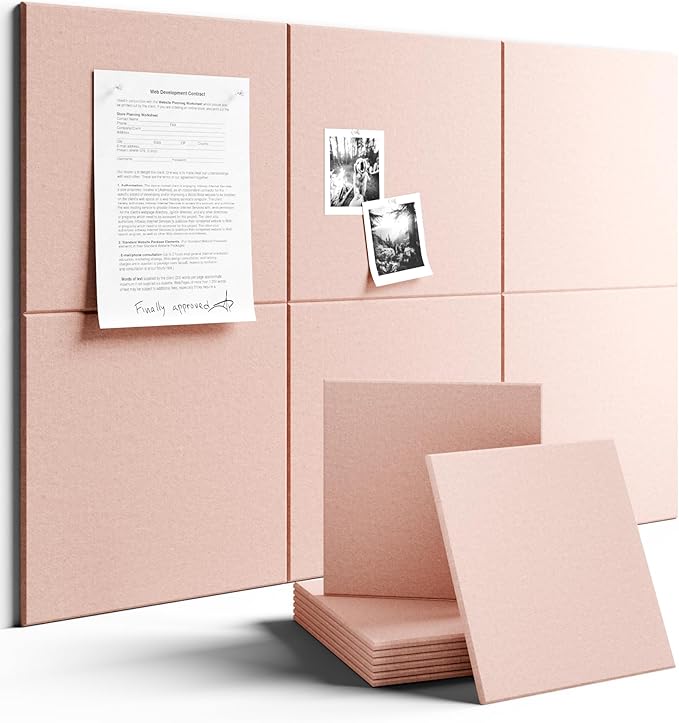 Large Felt Bulletin Board 36" x 24" Cork Board Alternative-6 Pack with 40 Safe Removable Adhesive Tabs, Cork Boards for Walls Cork Board for Home Office Classroom Pin Board - Coral