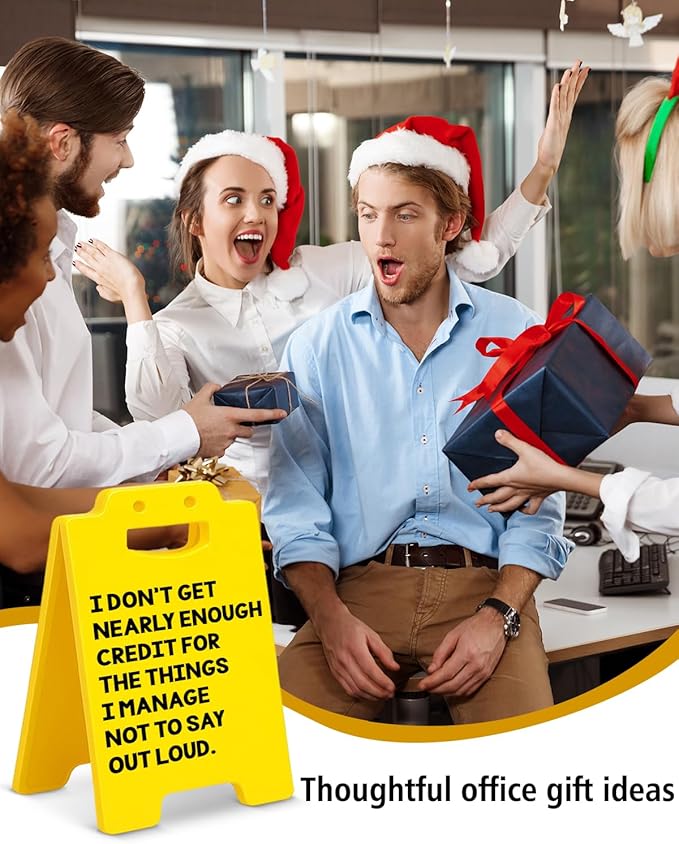 Funny Desk Little Signs - Fun Office Gifts for Coworkers Women Men, Gag Work Gifts, Cubicle Office Decorations for Work, White Elephant Gift