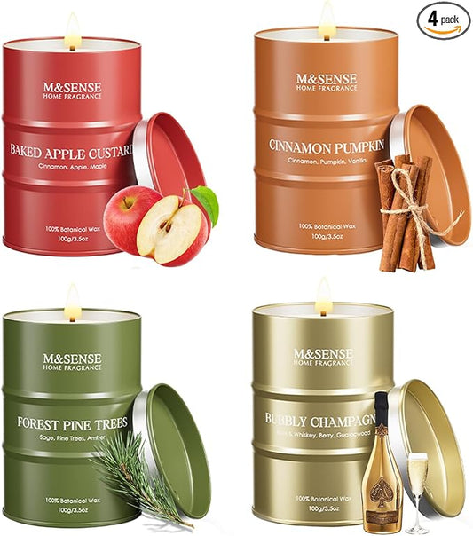 Fall Candles Set | Mini Scented Candles Gift Set | 4 Pack Candles for Home Scented Candle,Apple Pumpkin Cinnamon Pine Champagne Candle,Gift Set for Women and Men,Soy Wax 14 oz 86 Hour