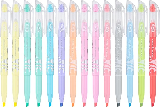 Pilot, FriXion Light Pastel Erasable Highlighters, Chisel Tip, Pack of 14, Assorted Colors
