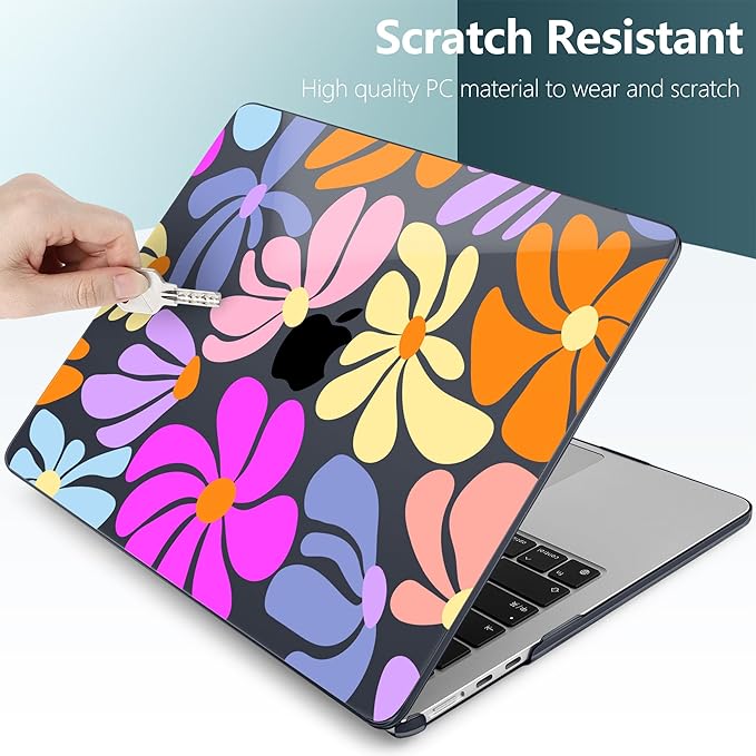 DONGKE Compatible with M4 MacBook Air 15 inch Case 2025-2023 A3241 A3114 A2941 M3 M2 Retina Display Touch ID, Plastic Hard Case & Keyboard Skin for MacBook Air 15" - Black Retro Florals