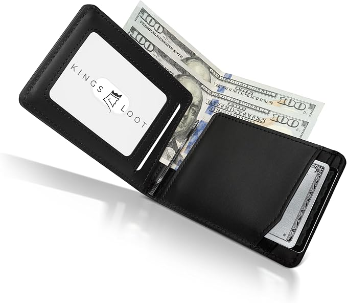 Kings Loot Wallet for Men | Minimalist Slim RFID Blocking Leather Design with Cash Pocket & Card Pull Strap | Holds 1-15 Cards | Stylish & Durable Wallets (Onyx Black)