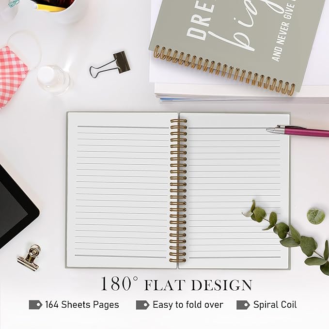 QLMX Dream Big Motivational Spiral Notebook, Inspirational Coworker Gifts Journal Notebook, Green Inspirational Notebooks for Work, Motivational Office Supplies Gifts for Women Men Employee, 5.5x8.3