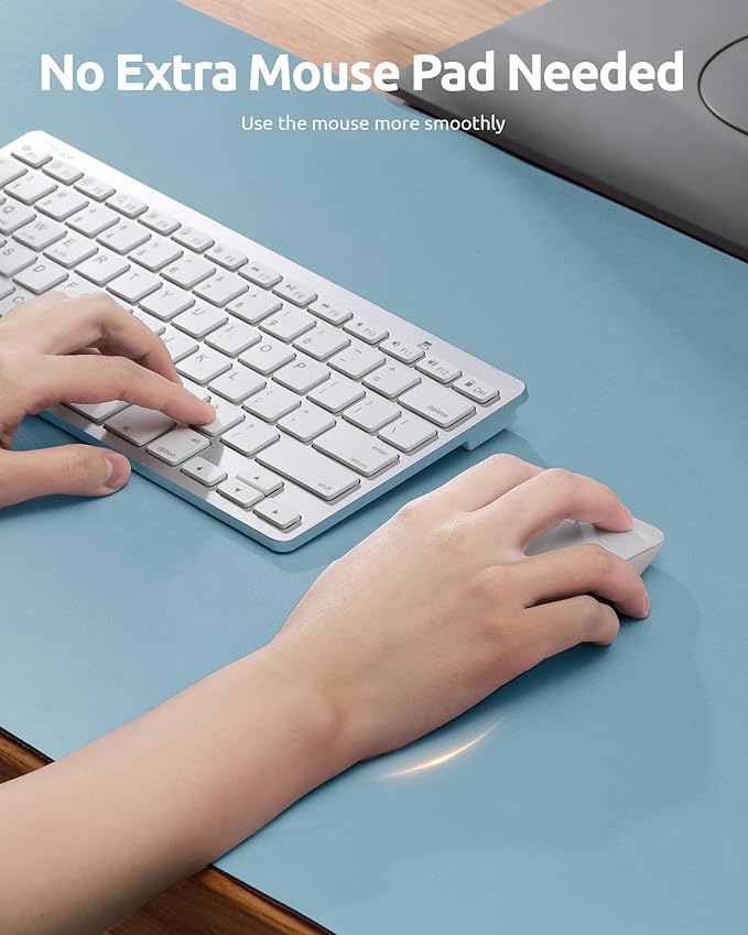 YSAGi Leather Desk Protector, Office Mat, Large Mouse Mat, Non-Slip PU Leather Blotter, Laptop Desk Pad, Waterproof Writing Pad for Office and Home (Ice Blue, 23.6" x 13.8")