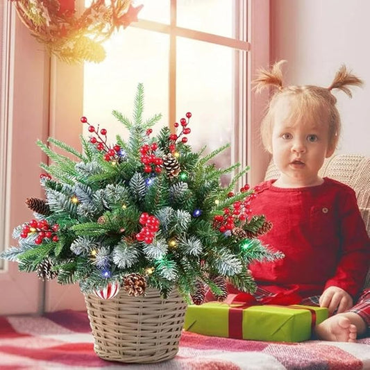 17.94" Prelit Planter Bushes Outdoor Christmas Tree with Lights, Pre-Lit Urn Filler Front Porch Decor with Pine Cones, Red Berries for Christmas Outdoor Holiday Home Decorations