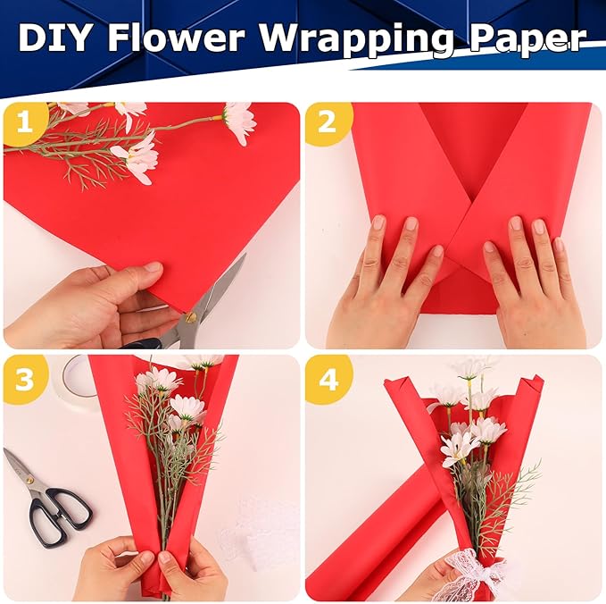 Vanhench Red Wrapping Paper 36" x 2400" (200'), Kraft Paper Roll for Bouquet Flower Wrapping, Art Crafts, Wedding, Birthday, Baby Shower,Mothers Day Gifts, Color Valentines Wrapping Paper