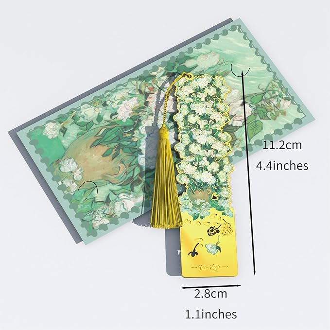 Metal Bookmarks, 4 Pack Floral Design with Tassels, 4.5 x 1.1 inches, Yellow Vintage Art Book Accessories Bookmark for Readers