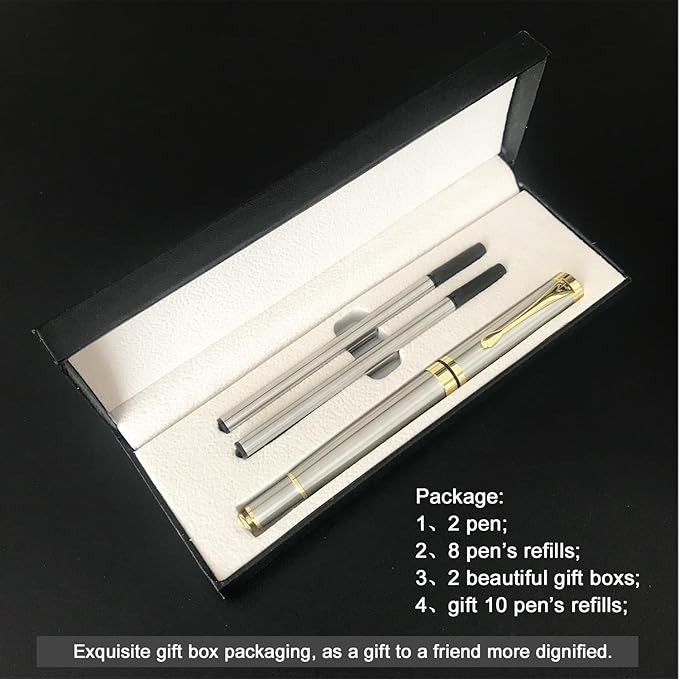YIVONKA Luxury Ballpoint Pens Best Ball Pen Gift Set for Men & Women Professional Executive Office Nice BallPens Classy Gift Box Ballpoint Black Refill Line width 0.5mm (2 silver)