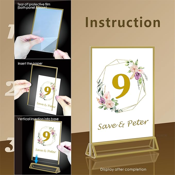 Acrylic Sign Holder 4x6 - 8 Pack Gold Picture Frame Double-Sided Table Sign Holder Vertical Display Stand Plastic Paper Holder -Vendor Booth Display Items Suitable for Wedding Office Store Party
