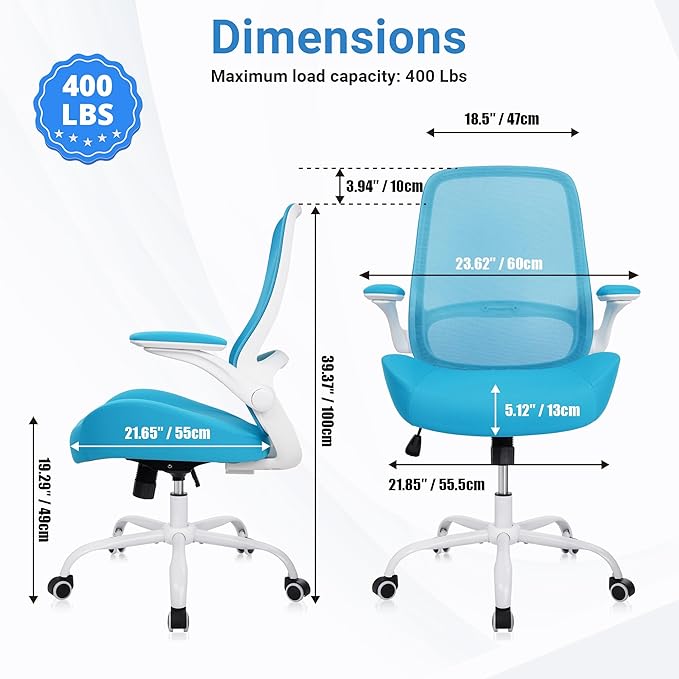 HYLONE Heavy Duty Office Chair, 5" Thickened Seat Ergonomic Desk Chair with Adjustable Armrests, Home Office Computer Chairs for Long Hours Mesh Executive Chair(Blue)