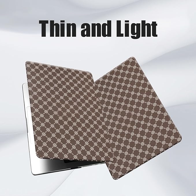 Compatible with MacBook Air 13 inch Case 2025 2024 2023 2022 M4 A3240 M3 A3113 M2 A2681, Luxury Checkered Textured Vintage Leather Plastic Hard Shell Case for MacBook Air 13.6 M4+Keyboard Cover, Brown