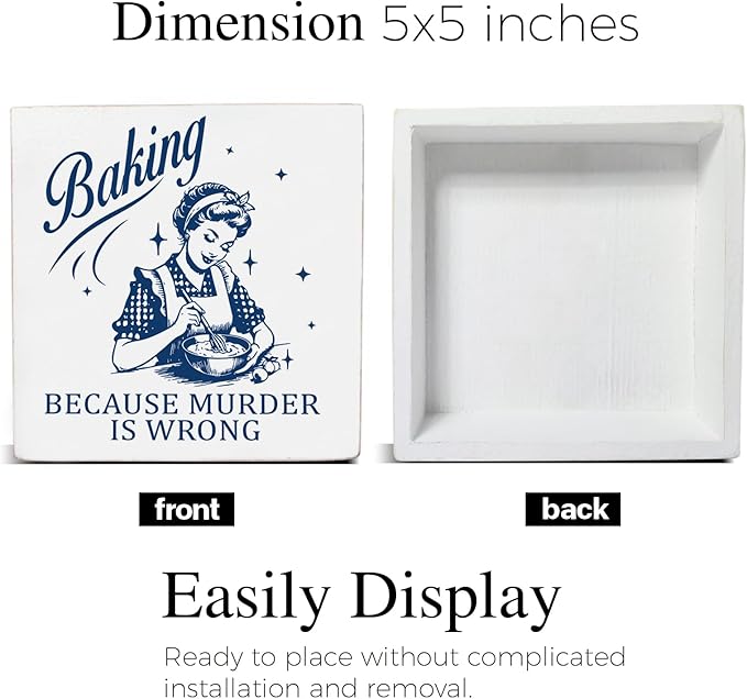 Baking Gifts for Women Bakers, Baking Because Murder is Wrong Humorous Wooden Sign Home Kitchen Decor