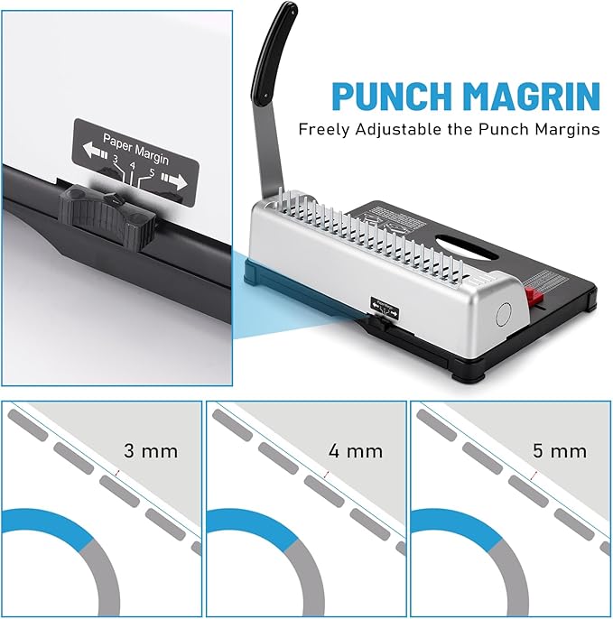Binding Machine,Book Binder Machine 21-Holes, 450 Sheets,Comb Binding Machine with Starter Kit 100 PCS 3/8'' Comb Binding Spines,Spiral Binding Machine for Letter Size, A4, A5 or Smaller Sizes