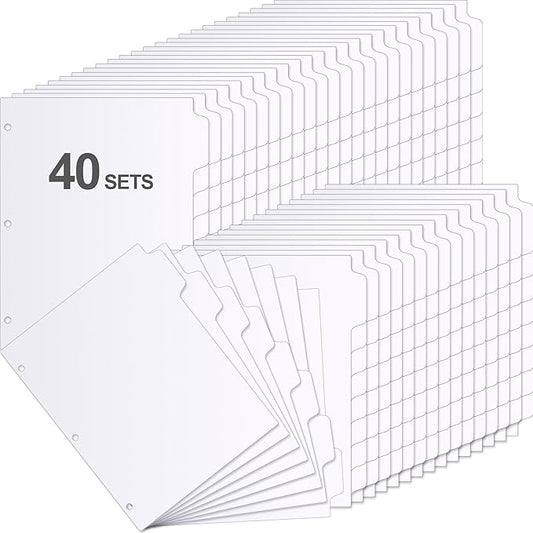 Fulmoon 320 Pieces 3 Ring Binder Dividers with Tabs 40 Sets 8 Tab Dividers for 3 Ring Binders Letter Size 3 Hole(White)