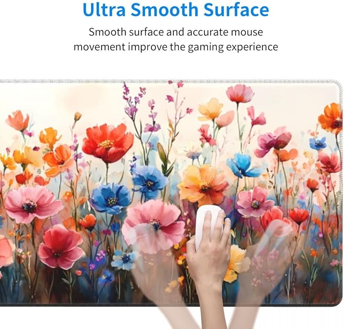 Desk Pad,Office Desk Mat 31.5"×11.8" Large Gaming Mouse Pad,Durable Extended Computer Mouse Pad,Waterproof Thick Big Mouse Pads with Non-Slip Rubber Base Office Home Watercolor Wild Flower