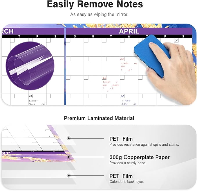 Ospelelf Undated Large Dry Erase Wall Calendar 12 Month, 2025 Laminated Calendar 36.6'' x 48'' Yearly Monthly Family Calendar, Jan to Dec