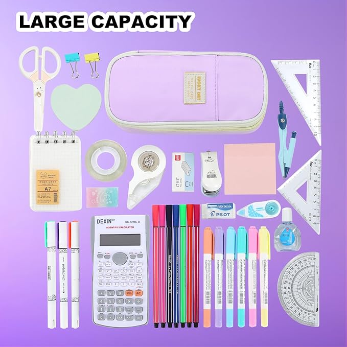 Pencil Case Aesthetic Pencil Bag with Zipper Pencil Pouch Big for Girls Kids Teens Adults Stationery Pencil Case Organizer for School Purple
