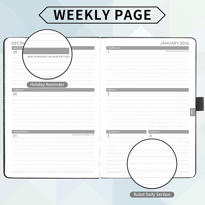 2026 Planner - Planner 2026, 2026 Weekly Monthly Planner, Jan.2026 - Dec.2026, 5.7'' x 8.4'', Thick Paper, Leather Cover, Pen Holder, Back Pocket, Bookmarks, Perfect Daily Organizer - Brown - Grey