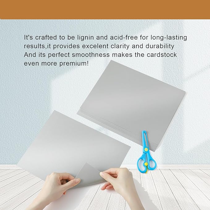 100 Sheets Grey Cardstock 8.5 x 11 Certificates Paper, 200gsm/75lb Premium Gray Card Stock Printer Paper for Card Making, Thank You Cards, Business Cards, Menus, Scrapbooking