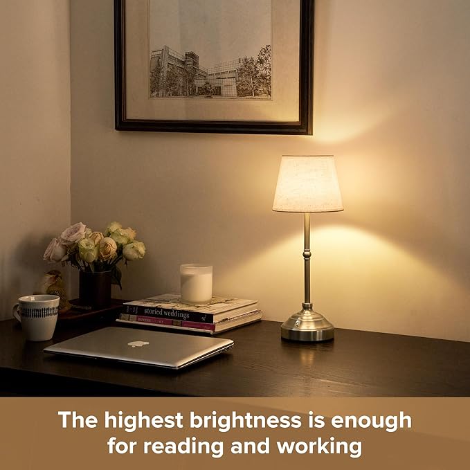 2 Pack Cordless Table Lamp, Rechargeable Desk Lamp with Fabric Shade, Battery Operated Lamp 3 Color Stepless Dimming, Small Touch Bedside Lamp Home Decor for Dining, Counter (Brushed Sliver)