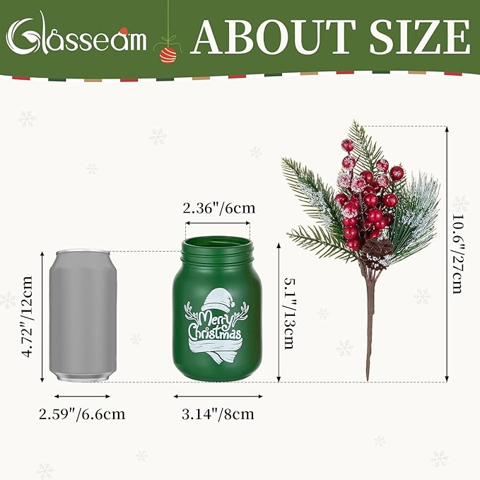 Glasseam Christmas Vases for Table Centerpiece: 3pcs Christmas Decorations Mason Jar with Artificial Flowers - Glass Flower Vases Set for Indoor Fireplace Mantle Home Decor