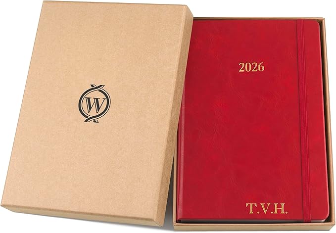 Wykeham's Executive 2026 Daily Journal Planner – US Public Holidays & Format – Customization Available (Personalized Crimson, 8.5”×5.5”)