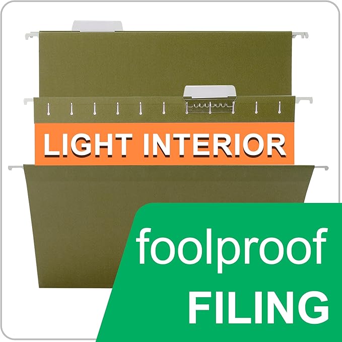 25 Packs Hanging File Folders,Standard Green File Folders for Filing Cabinet,1/5 Adjustable Tabs & Labels,Bulk File Organizer for Office,School,Home