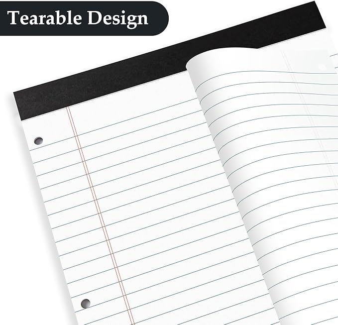 HAUTOCO 2 Pack 8.5 x 11 Legal Pads White Wide Ruled Notepads Perforated Writing Pads, 30 Sheets Per Notepad, 3-Hole Punched Paper, Writing Note Pads for School, Home, Office, Business