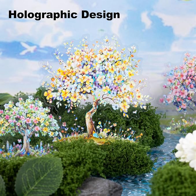 Flower Tree Scrapbook Stickers Set, 60PCS Holographic Ephemera for Scrapbooking, Junk Journaling, Crafting, DIY Projects, Diaries, and Art Supplies