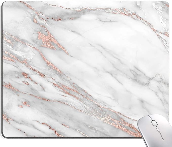Mouse Pad, Marble Mouse Pad, Premium-Textured Mouse Mat Square Waterproof Non-Slip Rubber Base Computer Mousepads for Office Laptop Desk, Gray Rose Gold Marbling