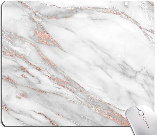 Mouse Pad, Marble Mouse Pad, Premium-Textured Mouse Mat Square Waterproof Non-Slip Rubber Base Computer Mousepads for Office Laptop Desk, Gray Rose Gold Marbling