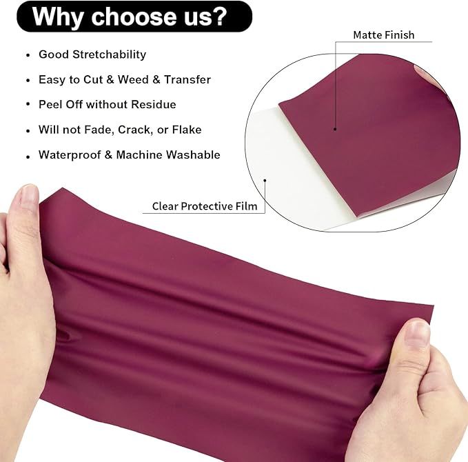 VINYL FROG Heat Transfer Vinyl Roll HTV Vinyl - 12" x5ft Maroon Iron on Vinyl for T-Shirts, Heat Press Vinyl for DIY Craft Designs (Maroon)