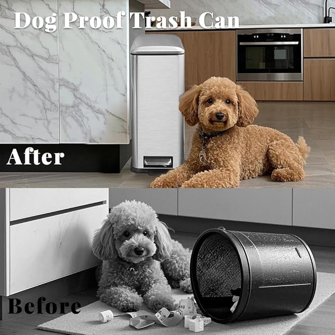 8 Gallon Trash Can, Stainless Steel Kitchen Trash Can with Removal Inner Bucket and Soft-Close Lid, Step on Trash can 30 Liters, Durable Metal Garbage Can for Home, Bathroom, Office