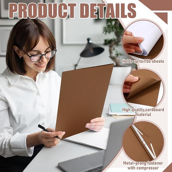 Zhanmai 15 Packs 8.5'' x 11'' Pressboard Report Covers, Metal Prong Fastener with Compressor, Letter Size 3'' Capacity Presentation Report Folder to Neatly Bind Reports, Proposals, Documents (Morandi)