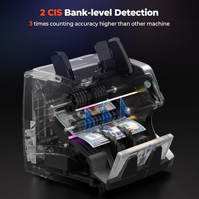 MUNBYN IMC01 Bank Grade Money Counter Machine Mixed Denomination, 2CIS/UV/IR/MG/MT Counterfeit Detection, Serial Number, MUL Currency Cash Counter, Printer Compatible Bill Value Counter (Silver)