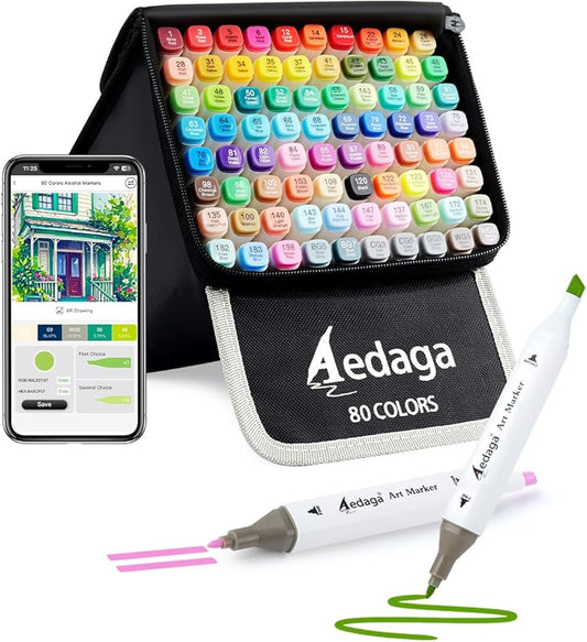 80 Colors Alcohol Markers with Free App, Dual Tip Art Marker with Kickstand Case for Artists Adults and Kids. Alcohol Based Markers for Coloring Painting Sketching and Drawing, Great Gift