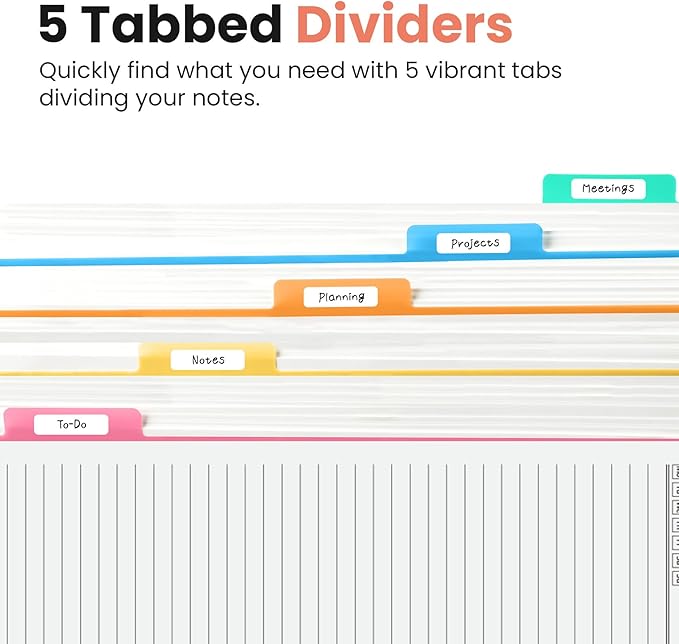 Hardcover Spiral Journal Notebooks for Work With Removable Dividers & Tabs, 8.5"x11" 5 Subject Notebook for Note Taking & Organizer, A4 College Ruled Lined Journal for Women & Writing, Coral, 280 Pages