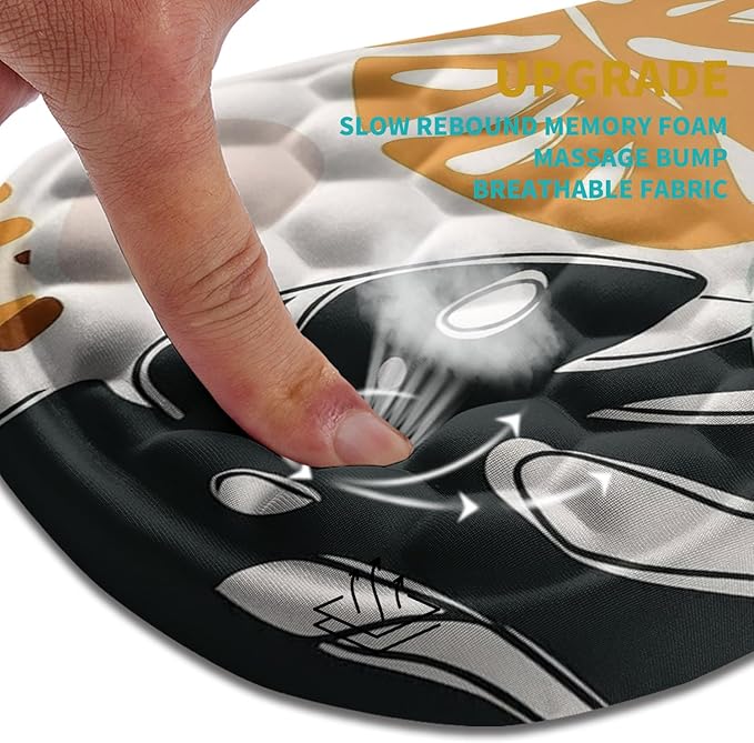 Hokafenle Ergonomic Mouse Pad Wrist Support, Wrist Rest Mousepad for Carpal Tunnel Pain Relief with Integrated Memory Foam Slope Massage Bulge (11.8x7.9 inch,Abstract Leaves