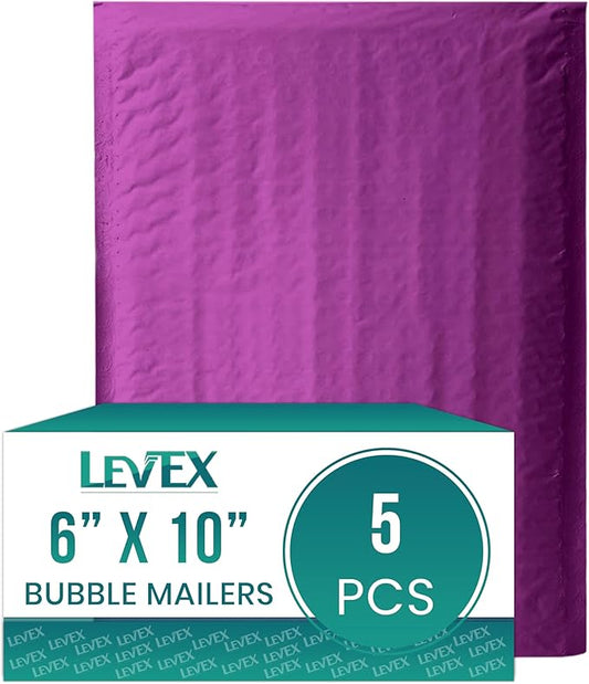 Levex - #0 6" x 10" [5 Pack] Purple Poly Bubble Mailers, Padded Envelope Mailers, Packing Envelope & Mailing Bags for Shipping