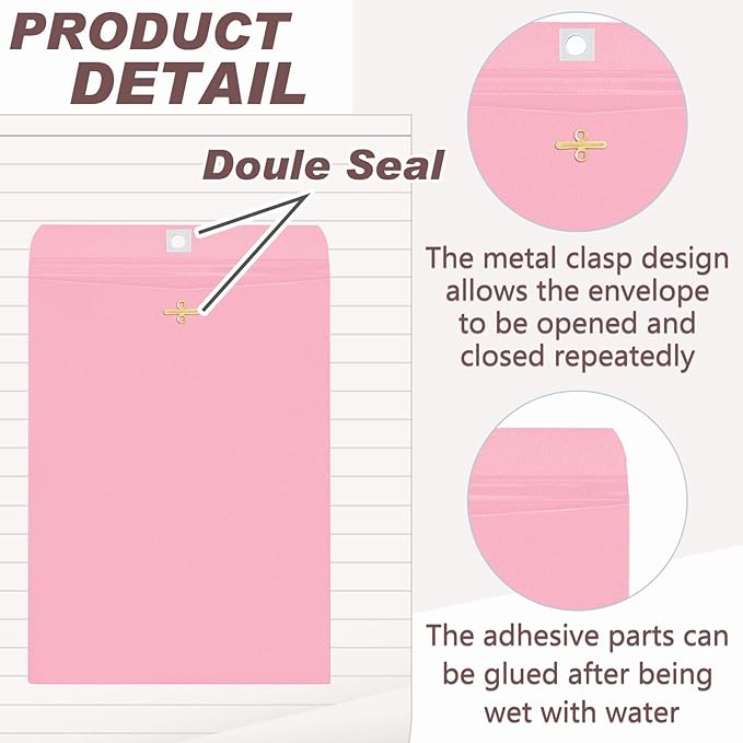 Geyee 100 Pcs Clasp Manilla Envelopes 9 x 12 Inch Gummed Colored Envelopes for Storing or Mailing for Home Office Business Supplies(Cherry Color)